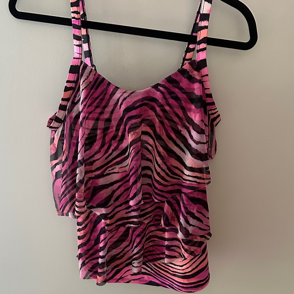 Vibrant Pink Zebra Print Swim Tank Top
